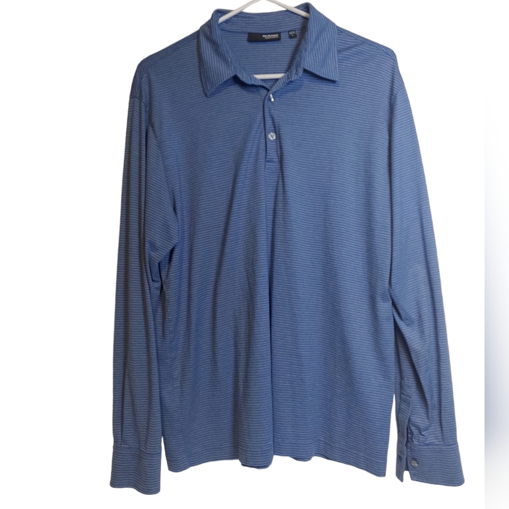 Murano Liquid Cotton Blue Long sleeve Size L 3/4 Button Collered Shirt O…